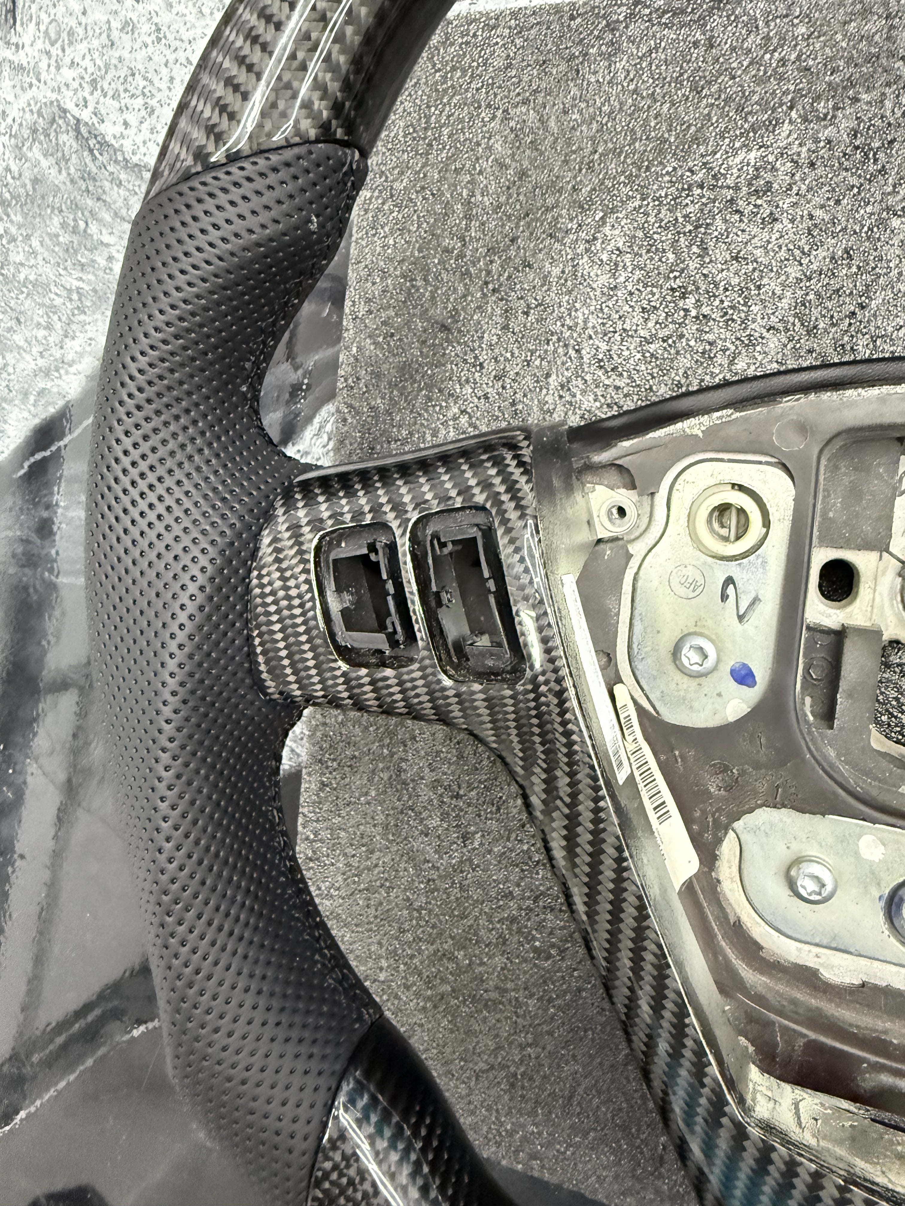 2003 - 2008 CTS, CTS-V V1 Custom Carbon Fiber Steering Wheel with Perforated Leather Hand Grips / Leather Rear Cover